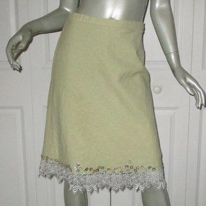 APRIL CORNELL Celery Green Linen/Cotton Embellished Skirt